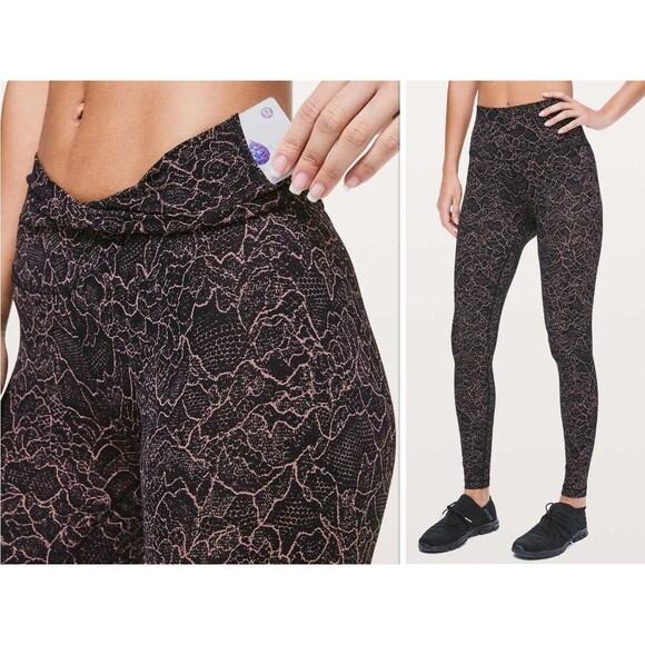 Lululemon Womens Align Leggings Full Length Pocket Lacescape Black Yoga Size 2 - Picture 8 of 13